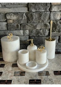 Resim Beyaz Mermer Gold Mercan Aksesuarlı 7'li Banyo Seti Beyaz 