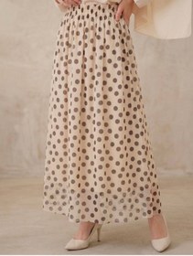 Resim nurvina modest wear Astarlı Puantiye Desen 38/42 Beden Uyumlu Beli Lastikli Tül Etek 
