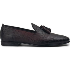 Resim Deery Hakiki Deri Bordo Erkek Püsküllü Loafer - 01702mbrdc03 Bordo 