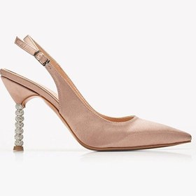 Resim Saten Taşlı Özel Tasarım El Yapımı Stiletto Vizon 