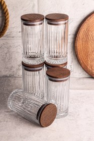 Resim Mira 6'lı Ahşap Vakumlu Kapaklı Cam Saklama Kabı 450 Ml 6 Adet Ahşap 