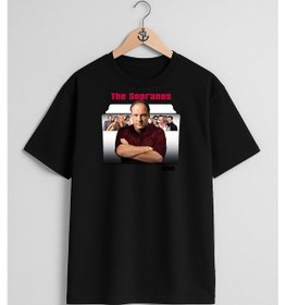 Resim Oversize The Sopranos Hbo Göğüs Tasarımlı Unisex T-shirt Siyah 