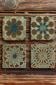 Resim Oscar Stone Decor Baskılı Doğaltaş Bardak Altlığı 4'Lü Set Desen Tile 4Dsn-319 