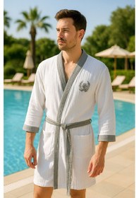 Resim Baskılı Müslin Kimono Bornoz Unisex %100 Pamuk Yumuşacık 2 Katlı Doğal Kumaş - Ztmbb10 Gri 