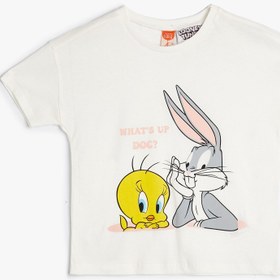 Resim Kız Bebek Tweety ve Bugs Bunny Tişört Lisanslı Baskılı Kısa Kollu Pamuklu 