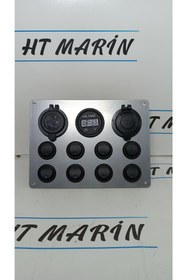 Resim HT MARIN Switch Panel 8li Usb Çakmaklık Voltmetre Mavi Işıklı-sigortalı Krom Görünüm 