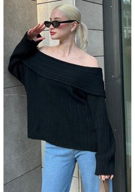 Resim Madmext Siyah Madonna Yaka Kadın Kazak Mg2274 Siyah 