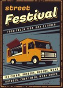 Resim Street Festival Retro Ahşap Tablo - Food Truck Ve Sokak Lezzetleri Temalı Tasarım 