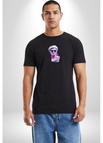 Resim Kulaklık Gözlük Pop Art Heykel Siyah Oversize Unisex Ön Orta Minimal Baskılı Tişört Siyah 