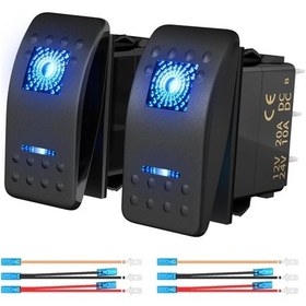 Resim Padalink Denizcilik İçin 2 Adet Ip66 Su Geçirmez Mavi Ledlü 5 Pimli Rocker Anahtar, 12v-24v 20a, Spst Fonksiyonu Ve Kabloları Dahil 