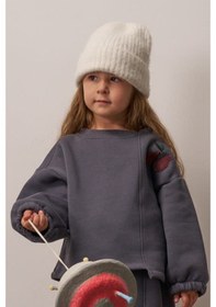 Resim Gri Omuz Nakışlı Çocuk Sweatshirt Gri 