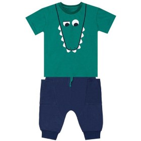 Resim Denokids Komik Timsah Erkek Çocuk T-shirt Baggy Şort Takım Çok Renkli 