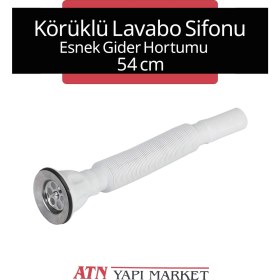 Resim 54 cm Uzun Esnek Lavabo Sifonu – Körüklü Hortum – Paslanmaz Süzgeç Başlıklı – Gider Borusu 