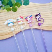 Resim 4 adet Sevimli Sanrio Pipet Kapağı Toz Geçirmez Gıda Sınıfı 10mm Pipet Kapak Dekorasyonu 