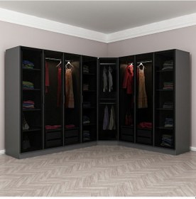 Resim Minar Kale 210 8 Füme Cam Kapaklı 4ç Köşe Dolap Antrasit Füme Cam 