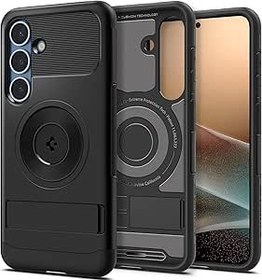 Resim Spigen Galaxy S25 Ekstra Dayanıklı Kılıf Slim Armor Hava Kanalı Teknolojisi™ Askeri Sınıf Koruma MagFit özellikli KickStand'lı Black Çift Katman Kapak - ACS08920 