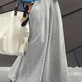 Resim Kadınların yüksek bel germe geniş paça pantolonları yan cepli - Düz Renk Siyah, Elastik Polyester Kumaş, Rahat Her Mevsim Giyim için Mükemmel, Rahat Giyim | Rahat Fit Pantolon | Polyester Kumaş Pantolon 
