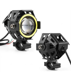 Resim Kensa U7 Motosiklet Sis Farı - Mercekli, Büyük Kafesli, Sarı Angel Işıklı LED 