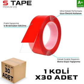 Resim S-dizayn Çift Taraflı Bant 20mm X 5 Metre Şeffaf Silikon Vhb Bant 30'lu Koli A+kalite 