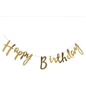 Resim Happy Birthday Kaligrafi Banner Gold 