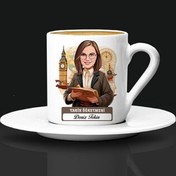 Resim Kadın Tarih Öğretmeni Karikatürlü Kahve Fincanı 