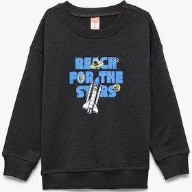 Resim Koton Erkek Bebek Uzun Kollu Bisiklet Yaka Pamuklu Baskılı Sweatshirt Antrasit 