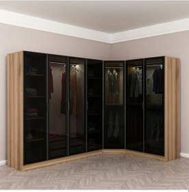 Resim Kale 7 Füme Cam Kapaklı 2ç Köşe Dolap Dore Füme Cam 190cm Ceviz 