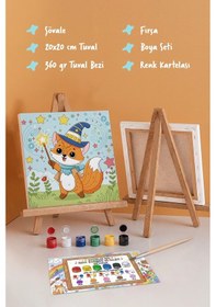 Resim Sihirbaz Tilki Temalı Çocuk Boyama Tuvali Şövaleli Eğitici Boyama Seti 20x20 Cm 