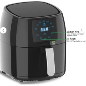 Resim Wiami Wiami 4.5l Hava Fritözü - Siyah, Yağsız ve Lezzetli Kızartma 