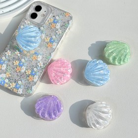 Resim 1 adet Yazlık Yarı Şeffaf Pullu Kabuk Kız Kalp Telefon Hava Yastığı Tutucu, 360 Derece Dönebilen Katlanabilir Taşınabilir Stand, Yaratıcı Tembel Masa Yapışkan Destek Tabanı, Sevimli Renkli Yüksek Kaliteli Mobil Aksesuar, Arkadaşlar ve En Yakın Arkadaşlar İçin Hediye 