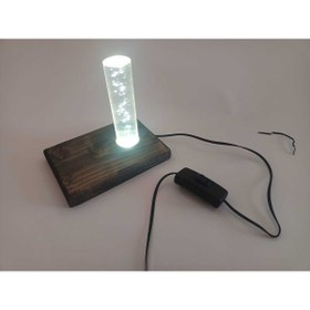 Resim LAMP DİZAYN baloncuklu pleksi ahşap LED masa ve gece lambası USB 