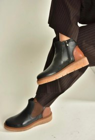 Resim Fox Shoes V555115103 Siyah Hakiki Deri Kalın Tabanlı Kadın Bot Siyah-hakiki Deri 