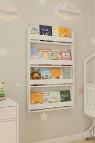 Resim Sanal Mobilya Montessori Çocuk Kitaplığı 4 Raflı Duvar Tipi Beyaz Kitaplık - Eğitici Tasarım 