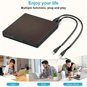 Resim Harici CD DVD Sürücüsü, USB 2.0 İnce Taşınabilir CD-RW SürücüDVD-RW Yakıcı Yazıcı Laptop Notebook PC Masaüstü Bilgisayar için 