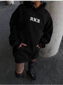 Resim Tua Moda Uzun Kol Kapşonlu Göğüs Baskılı Sweatshirt - Siyah Siyah 