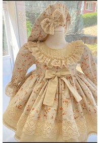 Resim H L Y Karol Tasarım Vintage Model Çiçekli Elbise - Çocuk Abiyesi - Doğum Günü Kıyafeti 0-12 Yaş İçin Uygun KREM 