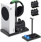 Resim Xbox Serisi S için Yükseltilmiş Soğutma Standı, Kumanda Şarj İstasyonu ile Konsol - Çift Güçlü Soğutma Fanı ve Kontrol Cihazı Yuvası, 2 x 1400 mAh Şarj Edilebilir Piller, XSS için Kulaklık Tutucu 