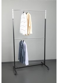 Resim Uzmangrupraf Uzman Grup Raf Çift Katlıayarlanabilir Tekerlekli Elbise Askılığı 