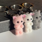 Resim 1 adet Sevimli Karikatür Kedi Anahtarlık - Yumuşak Flanel Hayvan, Reçine Detaylar, Şirin Pembe, Beyaz ve Gri Tasarımlar, Sırt Çantaları ve El Çantaları için Mükemmel, Sırt Çantası Şansı|Oyunca Tasarım|Yumuşak Dokulu 