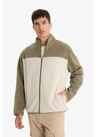 Resim Defacto Relax Fit Yarım Balıkçı Yaka Fermuarlı Polar Hırka F0449ax25aukh401 Haki-kh401 