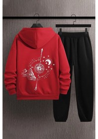 Resim Unisex Pusula Sırt Baskılı Eşofman Takımı Kırmızı 
