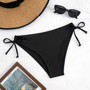 Resim Kadınlar için Yüksek Kesim Siyah Yüzme Altı Bağlama Yanları ile - Esnek, Şeffaf Olmayan, Düz Renkli Plaj veya Havuz için Bikini Külotu 