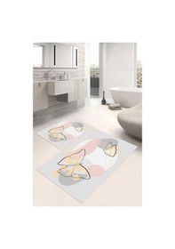 Resim Dijital Baskı Kelebek Desen Kaymaz Taban 2li Set Banyo Paspası Klozet Takımı 50x60cm-60x100cm Gri 