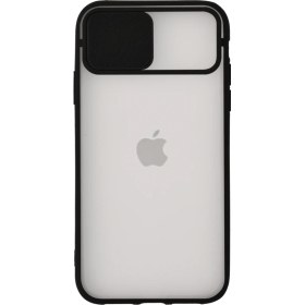 Resim KZY Apple iPhone XR Kapak Lensi Açılır Kapanır Kamera Korumalı Silikon Kılıf - Siyah 