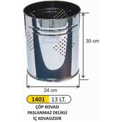 Resim Ofis Tipi Çöp Kovası Delikli Paslanmaz 13 Litre Çelik 