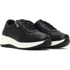 Resim Derimod Kadın Siyah Bağcıklı Kalın Tabanlı Deri Sneaker 25AFD501718 