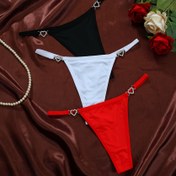 Resim 3 adet Taşlı Kalp Süsü Kadınlar İçin İnce Külotlar - Seksi, Nefes Alabilen, Cilt Dostu Siyah, Beyaz ve Kırmızı Çıplak Tasarımlar, Parlayan Detaylar ile Rahat V-String Tasarımı, İntim Çekicilik için Rahat Giyim | Taşlı Detaylar | Nefes Alabilen Kumaş 