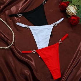 Resim 3 adet Taşlı Kalp Süsü Kadınlar İçin İnce Külotlar - Seksi, Nefes Alabilen, Cilt Dostu Siyah, Beyaz ve Kırmızı Çıplak Tasarımlar, Parlayan Detaylar ile Rahat V-String Tasarımı, İntim Çekicilik için Rahat Giyim | Taşlı Detaylar | Nefes Alabilen Kumaş 