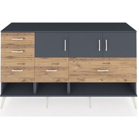 Resim Hyperion Konsol 3 Raflı 5 Çekmeceli 3 Kapaklı 176x44x99 Antrasit- Antrasit-antrasit/çam 