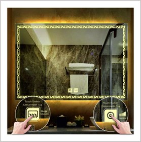 Resim GLOBAL LED MIRROR 80x120 Cm Günışığı Ledli Tasarım Kumlamalı Dokunmatik Tuşlu Buğu Önleyicili Banyo Aynası 